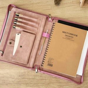 Custom Portfolio, Engraved Vegan Leather Pink Portfolio for Women, a4 Portfolio with Zipper, Portfolio Planner Folder for Men, Business Gift