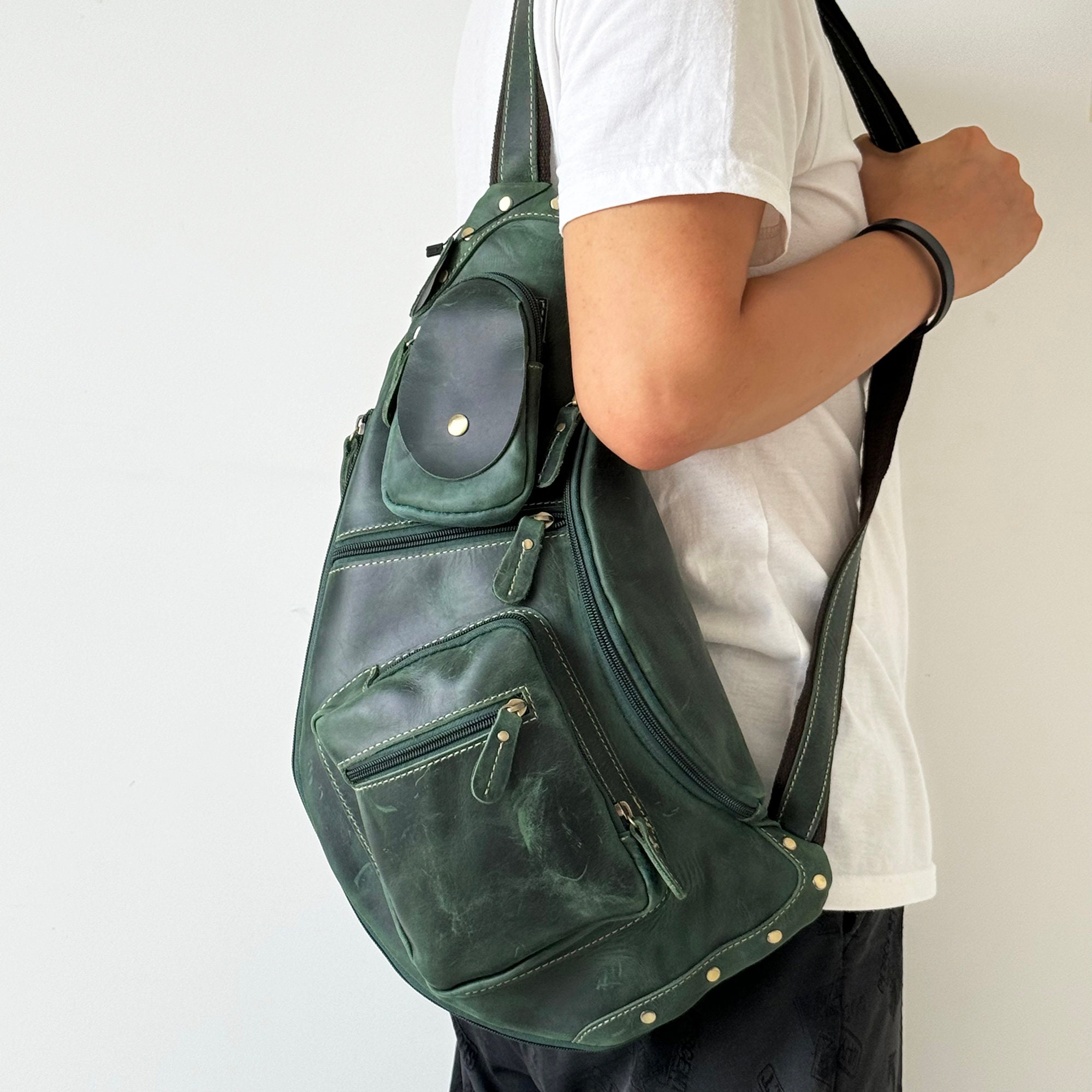 Custom Leather Sling Bag Men s Chest Bag Vintage Shoulder Bag Travel Bag Daypack Cow Crossbody Bag Cycling Front Bag Messenger Bag Etsy Ireland