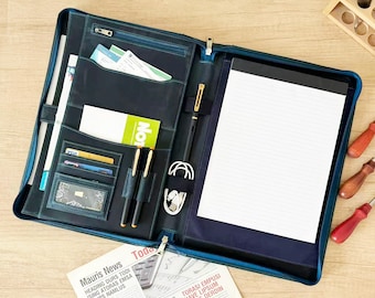 Personalized Leather Portfolio with Handle, 8.5*14 Legal Size Padfolio, 15" Laptop Bag, Custom Business Organizer