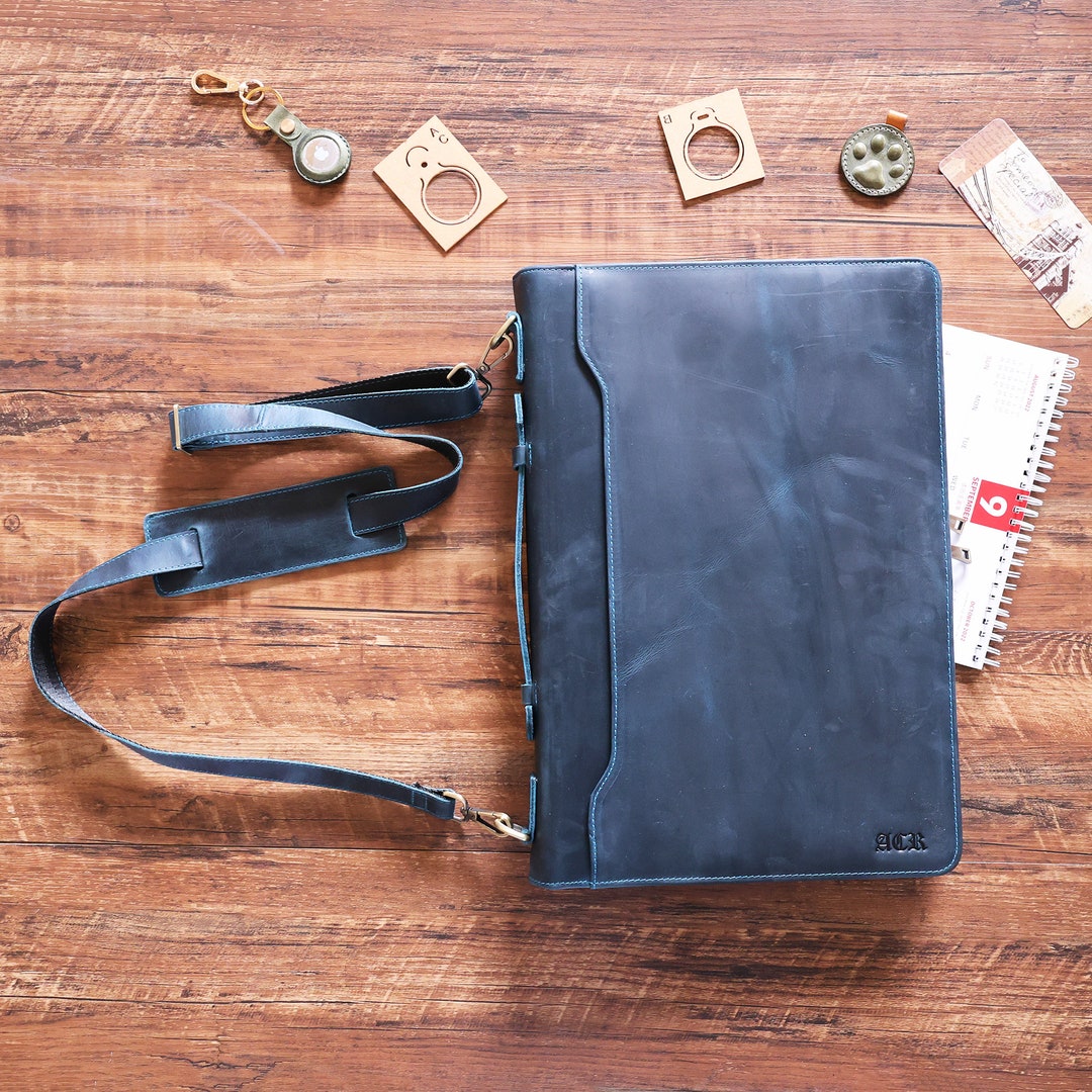 Portfolio With Strap, Leather Portfolio With Handle, 8.514 Legal Size Padfolio, 15 Laptop Bag