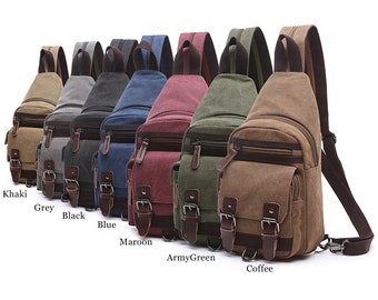 Canvas Retro Herren Sling Bag, wasserdichte Herren Umhängetaschen, Crossbody Brusttasche, Frauen Rucksack Tasche, Unisex Tasche für die Reise, Geschenk für Ihn