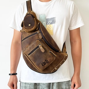 Gepersonaliseerde leren schoudertas, borsttas heren, vintage schoudertas, reistas dagrugzak crossbodytas, fietstas rugzak cadeau