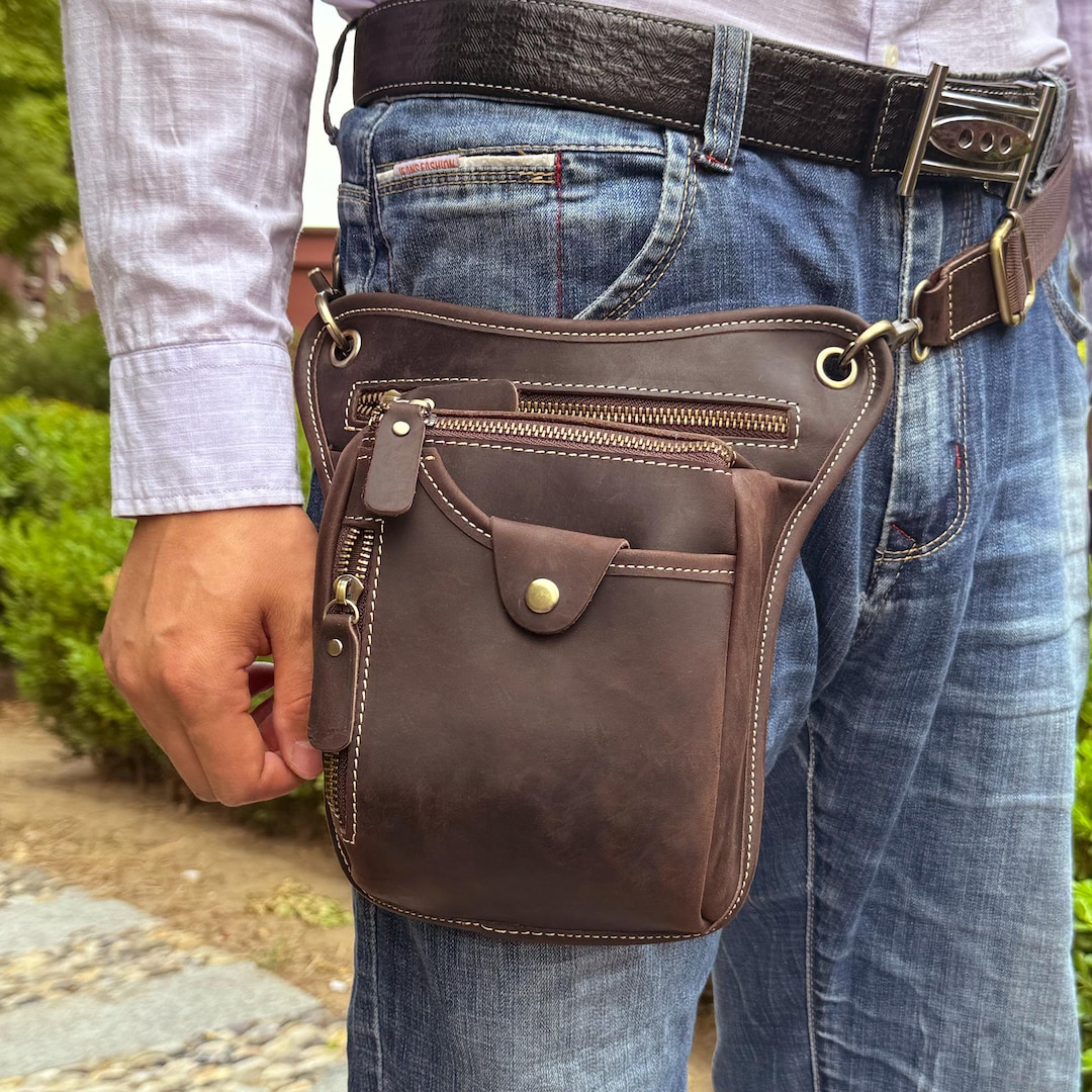 Personalized Retro Leather Leg Bag, Thigh Bag Leather Waist