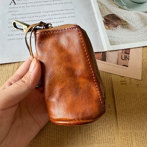 Monedero y llavero vintage de gran capacidad para hombre, de piel de vaca curtida con vegetales y cosido a mano, con diseño envejecido y estilo retro, para colgar en la cintura