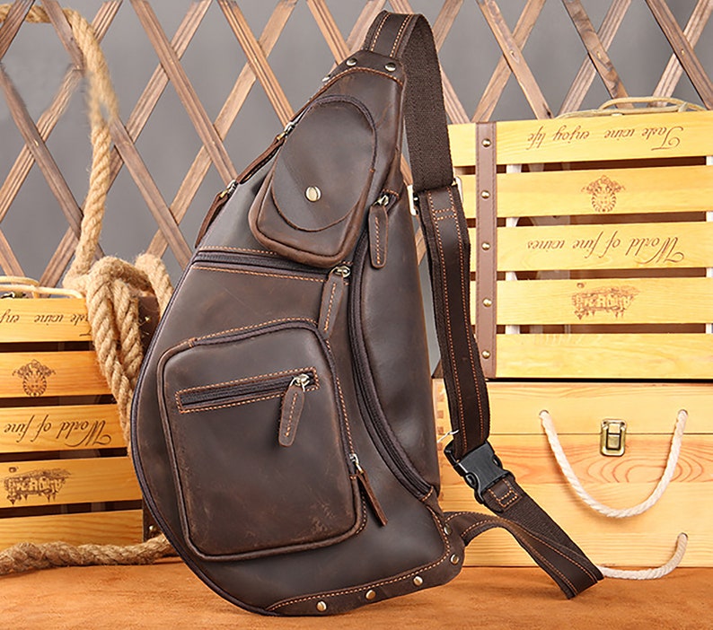 Personalized Genuine Leather Sling Bag Men's Chest Bag Etsy