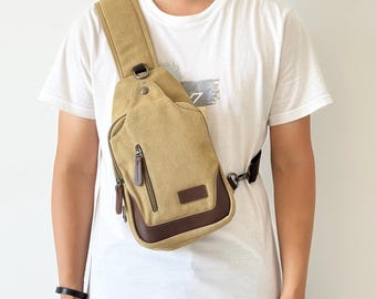 Personalized Canvas Men&#39;s Sling Bag, Waterproof Men&#39;s Shoulder Bags, Crossbody Chest Bag, Women Backpack Travel Bag, Unisex Bag for Him Her