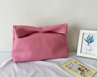 Custom Roll Down Women Leather Clutch Purse, Handbag Bridesmaids Wedding Evening bag