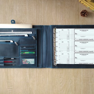 Niestandardowy 7-ringowy segregator na czeki, skórzany organizer biznesowy, pojemność 600 czeków - arkusze 9 x 13 cali - etui na dokumenty i karty