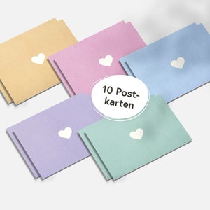 10 Pastell Postkarten mit Herz I Modernes mehrfarbiges Premium-Set für Einladungen, Widmungen, Feiern, persönliche Nachrichten I hejjo, Ava