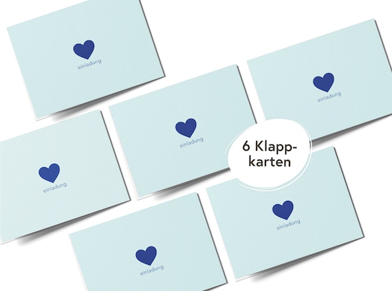 6 blue invitation folding cards with heart I Modern card set for invitations I e.g. birthdays, parties, farewells, JGA, celebrations I hejjo, Wilma