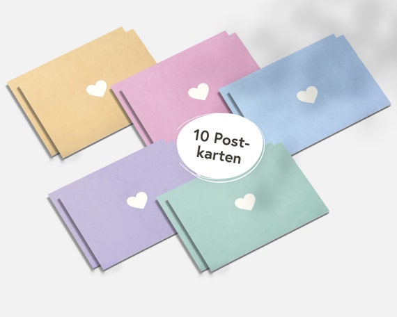 10 pastel postcards with heart I Modern multi-colored premium set for invitations, dedications, celebrations, personal messages I hejjo, Ava