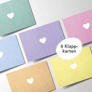 6 Pastell Klappkarten mit Herz I Verschiedene Farben I Premium Karten-Set für Geburtstage, Einladungen, Grüße, Danksagungen I hejjo, Ove