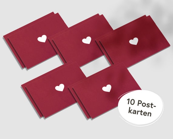 10 red postcards with heart I Premium card set for various occasions I e.g. birthdays, invitations, greetings, thank you I hejjo, Liv