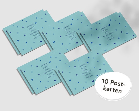 10 turquoise postcards with toasts | Modern greeting card set | Parties, invitations, birthdays | Sustainable production | hejjo, Pelle