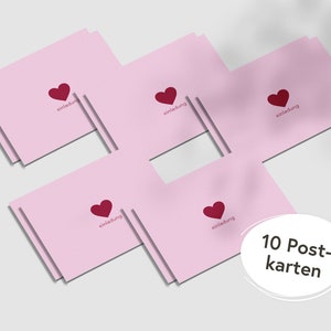10 rosa Einladungskarten mit Herz I Karten-Set für Geburtstage, JGA, Partys, Veranstaltungen, Hochzeiten I Faire Produktion I hejjo, Ida