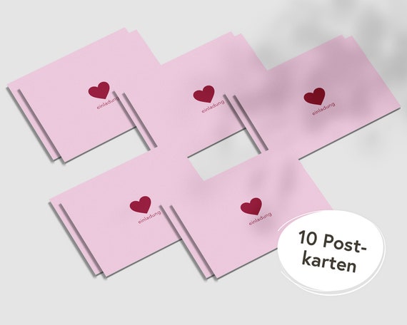 10 pink invitation cards with heart I card set for birthdays, JGA, parties, events, weddings I Fair production I hejjo, Ida