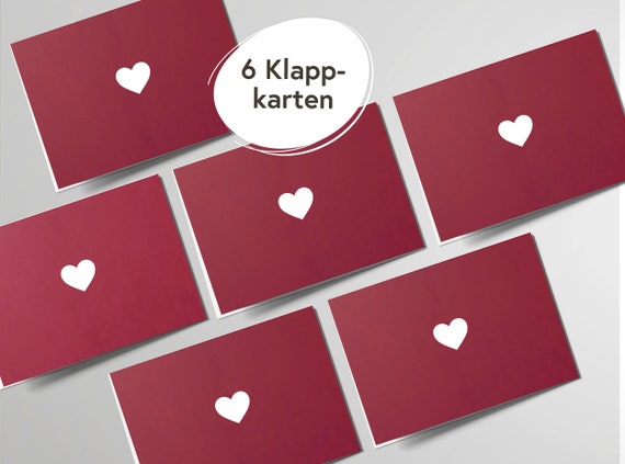 6 red folding cards with heart | Modern premium card set | Greeting cards for love, birthdays, invitations, farewells | hejjo, Albin