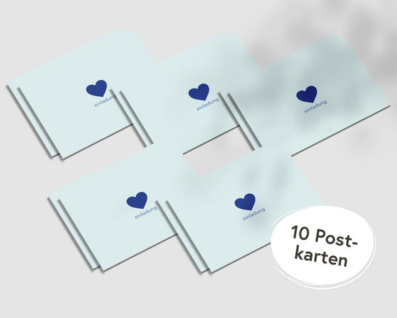 10 light blue invitation cards with heart I Premium postcards for invitations, birthdays, vouchers I Sustainably produced I hejjo, Emil