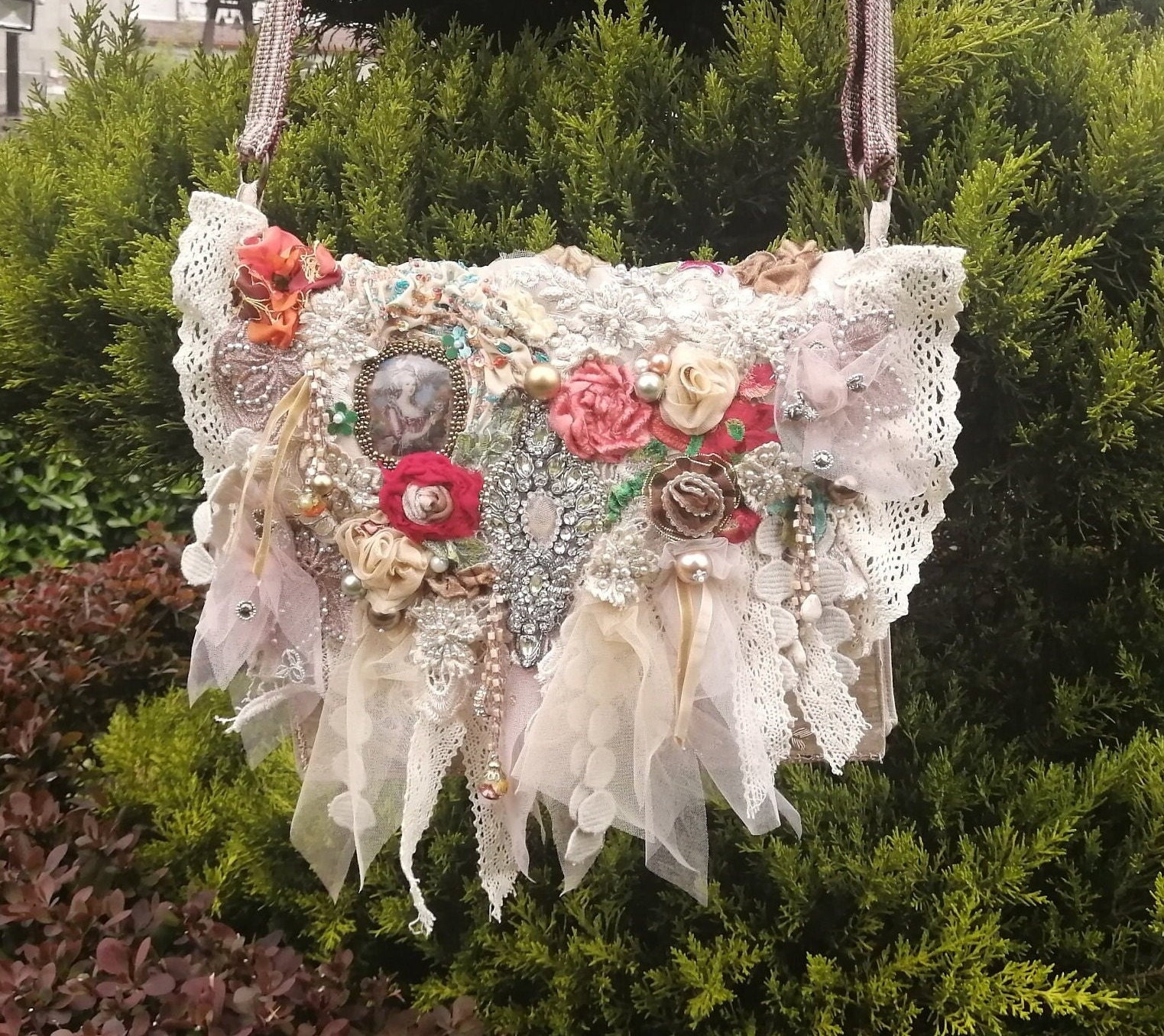 Artsy Boho Bag, Romantic Cross Body Bag, Beige Shoulder Bag for Queen ...