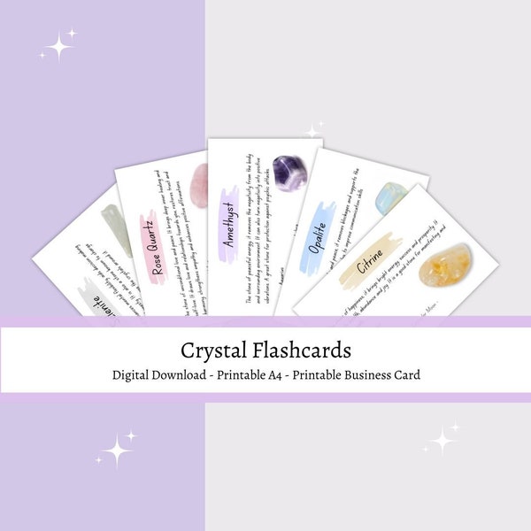 Set of 18 Business Card Sized Crystal Meaning Card Bundle, Crystal Information Cards, Gemstone Meaning Cards, Crystal Description Flashcards