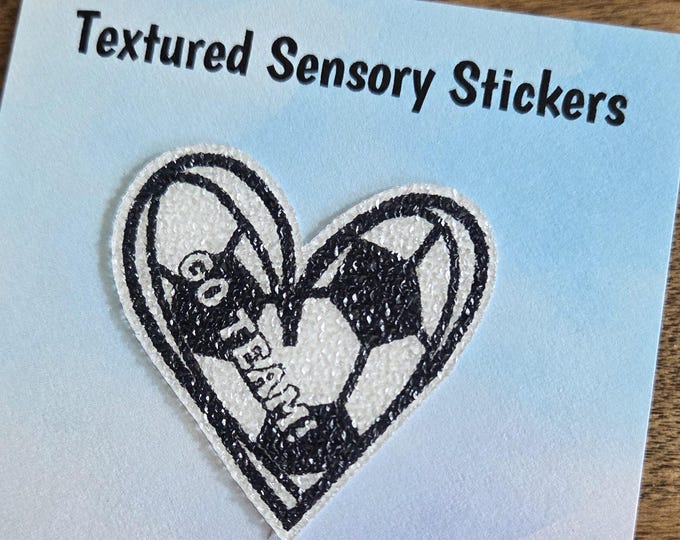 Heart soccer ball Textured Sensory Sticker, tactile fidget, fidget for calming, texture strips for neurodiversity, ADHD, autism, GO TEAM!