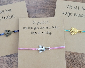 Fairy String bracelet and gift card - adjustable bracelet or anklet, custom birthday gift for girl, fairy charm bracelet, fairy jewelry