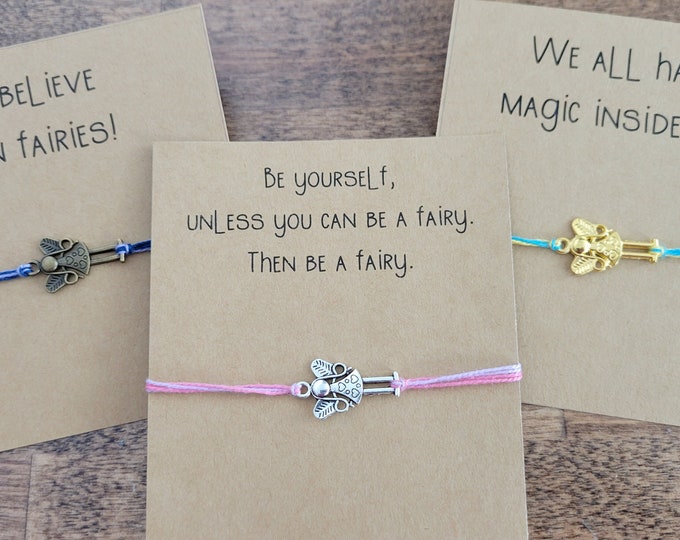 Fairy String bracelet and gift card - adjustable bracelet or anklet, custom birthday gift for girl, fairy charm bracelet, fairy jewelry