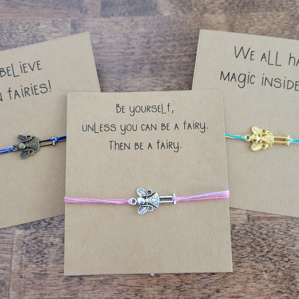 Fairy String bracelet and gift card - adjustable bracelet or anklet, custom birthday gift for girl, fairy charm bracelet, fairy jewelry