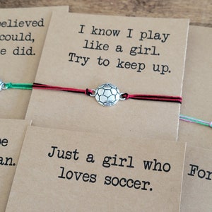 Soccer String bracelet and gift card - adjustable charm bracelet or anklet, futsal team gift, gift for football fan, gift for soccer coach