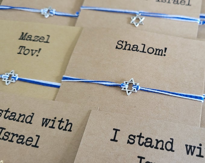 Star of David String bracelet with gift card - adjustable bracelet or anklet, Hanukkah, Bat Mitzvah, friendship bracelet, birthday gift