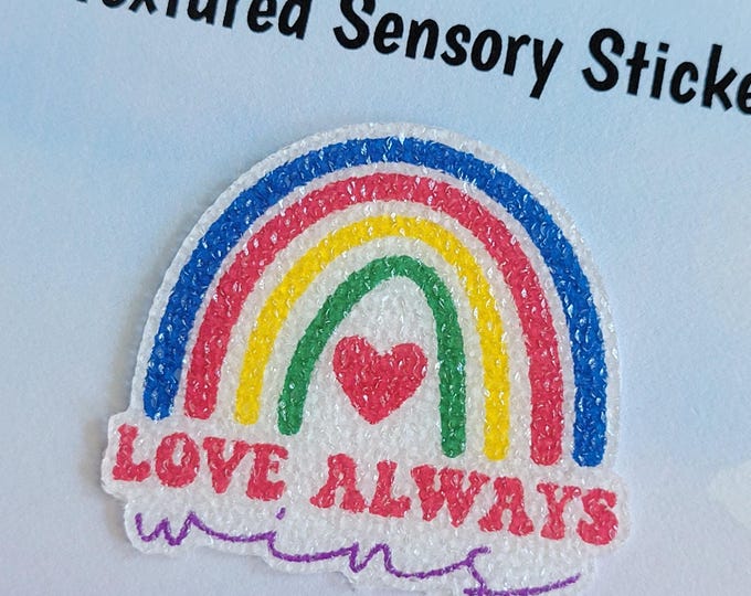Love Always Wins rainbow Textured Sensory Sticker - tactile fidget for calming, texture strips for neurodiversity, ADHD, autism, LGBTQ pride
