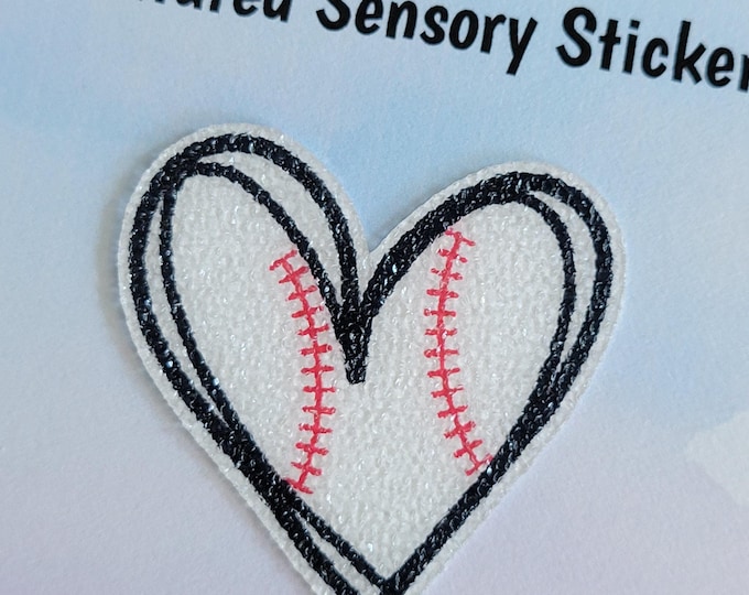 Heart baseball Textured Sensory Sticker, tactile fidget, fidget for calming, texture strips for neurodiversity, ADHD, autism, gift for boy