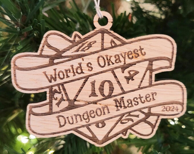 World's Okayest Dungeon Master Christmas ornament - ornament for D&D player, Dungeons and Dragons gift, D20 geek gift, tabletop gaming
