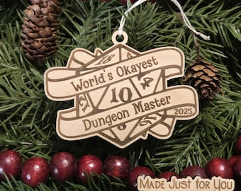 World's Okayest Dungeon Master Christmas ornament - ornament for D&D player, Dungeons and Dragons gift, D20 geek gift, tabletop gaming