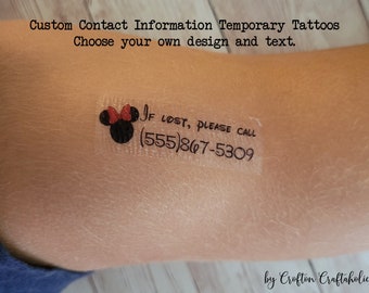 Custom Temporary Contact Info Tattoos for Travel - Name / Phone Number tattoos for kids, great for Disney trips, concerts, fairs, crowds