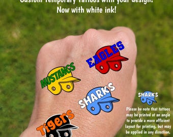 Custom Temporary Tattoos for baseball or softball - batting helmet and custom text, Team Spirit, School colors, baseball tournament swag bag