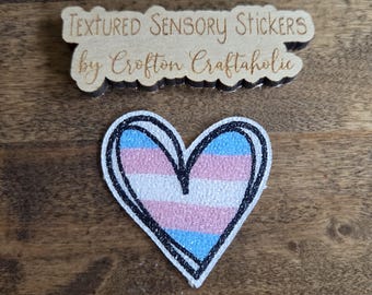 Trans Pride Heart Textured Sensory Sticker - LGBTQ+ Pride flag, tactile fidget for calming, texture strips for neurodiversity, ADHD, autism