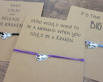 Kraken / Octopus String bracelet and gift card - adjustable bracelet or anklet, ocean friendship bracelet, kraken charm bracelet, whimsigoth