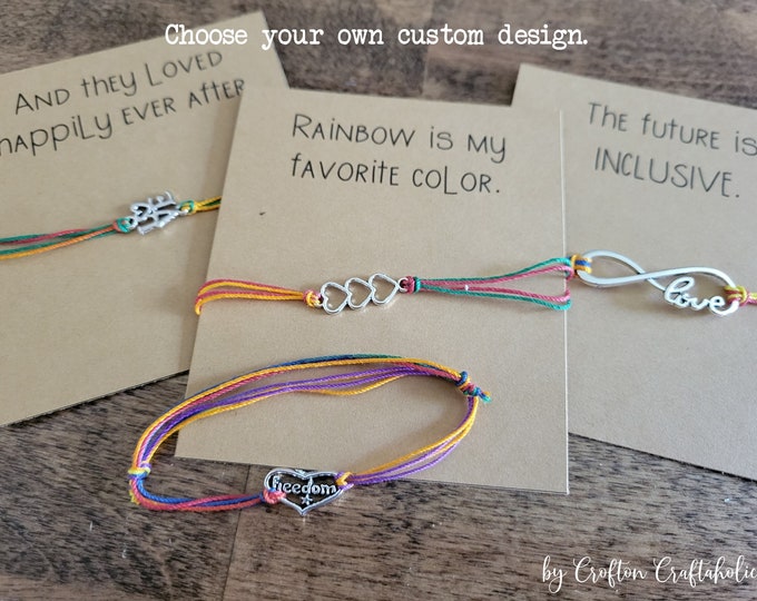 LGBTQ bracelet, string charm bracelet, adjustable stacking bracelet, rainbow PRIDE bracelet, LGBTQ ally bracelet, love bracelet or anklet