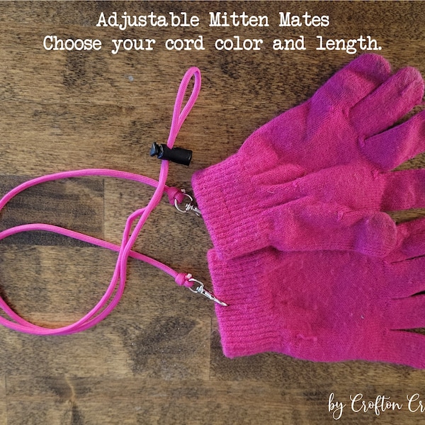 Adjustable Mitten Mates - choose cord color and length to best fit child or adult, glove lanyard, mitten clips, great for school / snow play