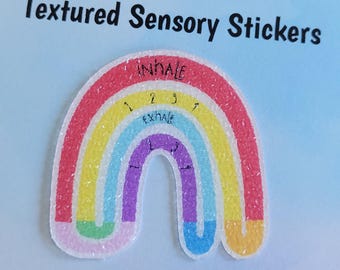 Rainbow Textured Sensory Sticker w/ mindfulness breathing, tactile fidget, fidget for calming, texture strips for anxiety, square breathing