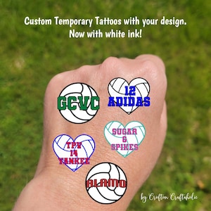 Custom Temporary Tattoos for Volleyball Teams - Team Spirit, School Spirit, Birthday Party Favors, High school volleyball fan essentials
