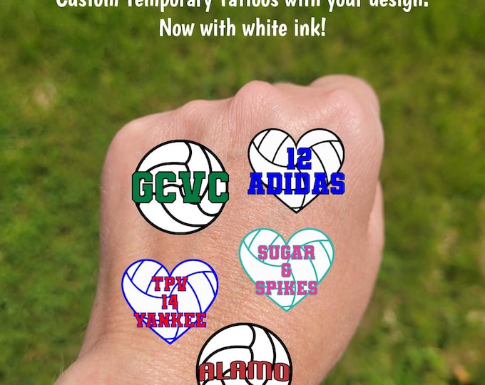 Custom Temporary Tattoos for Volleyball Teams - Team Spirit, School Spirit, Birthday Party Favors, High school volleyball fan essentials