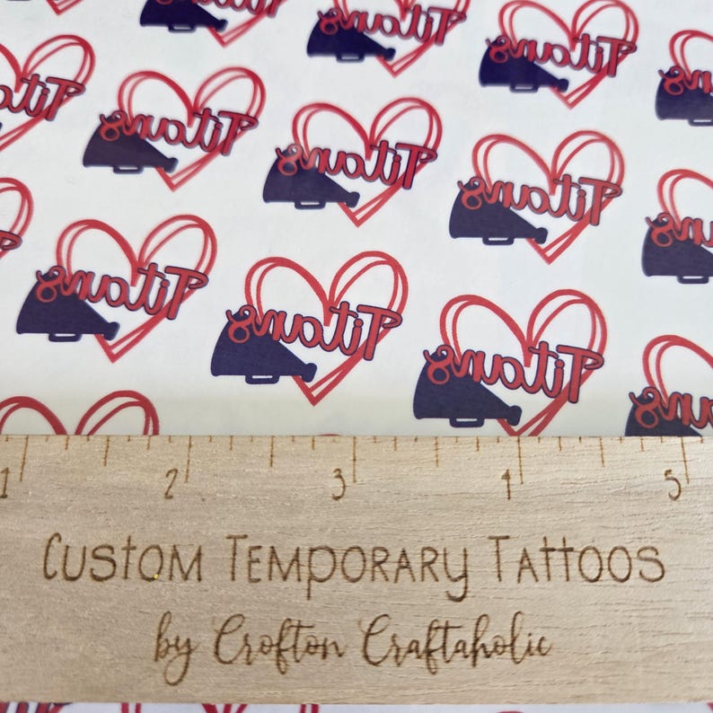 Custom Temporary Tattoos for football games - cheerleader tattoos with pom pom, football with heart, Team Spirit, School colors, High school heart w/ megaphone