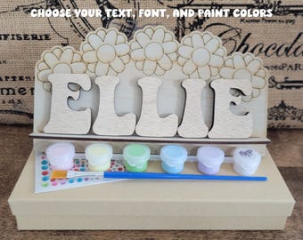 Paint Your Own Name Kit - Personalized gift for kids, custom birthday gift, sleepover party favor, art Easter basket stuffer, craft project