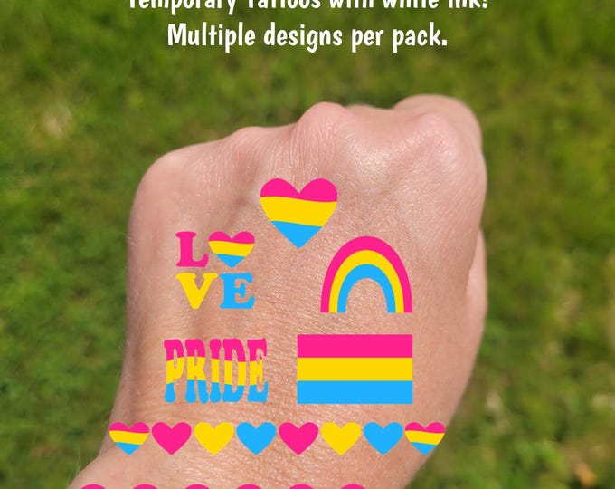 Temporary Tattoos for Pride parades and events - Pansexual pride temporary tattoos, LGBTQ+ Ally, Pansexual Flag hearts and rainbows, love