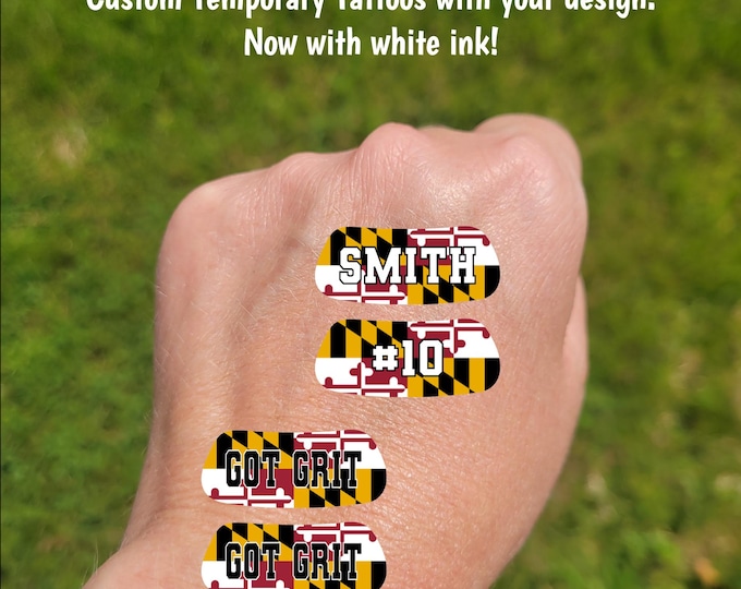 Maryland Custom Contoured Eye Black Temporary Tattoos - Team Spirit, Party Favors, High school football fans, lacrosse field hockey soccer