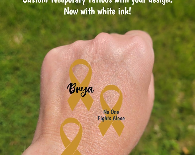 Custom Temporary Tattoos for Childhood Cancer Awareness - Gold Ribbon tattoos, temporary tattoos high school sports, cancer walk tattoos