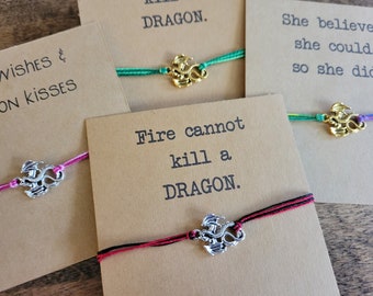 Dragon String bracelet and gift card - adjustable bracelet or anklet, female empowerment, bravery, determination, birthday gift for her