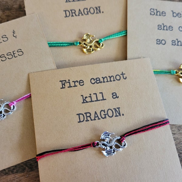 Dragon String bracelet and gift card - adjustable bracelet or anklet, female empowerment, bravery, determination, birthday gift for her